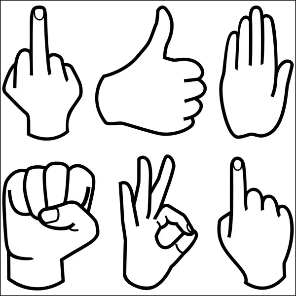 人类的手收集、 不同的手手势信号和标志. — 图库矢量图片