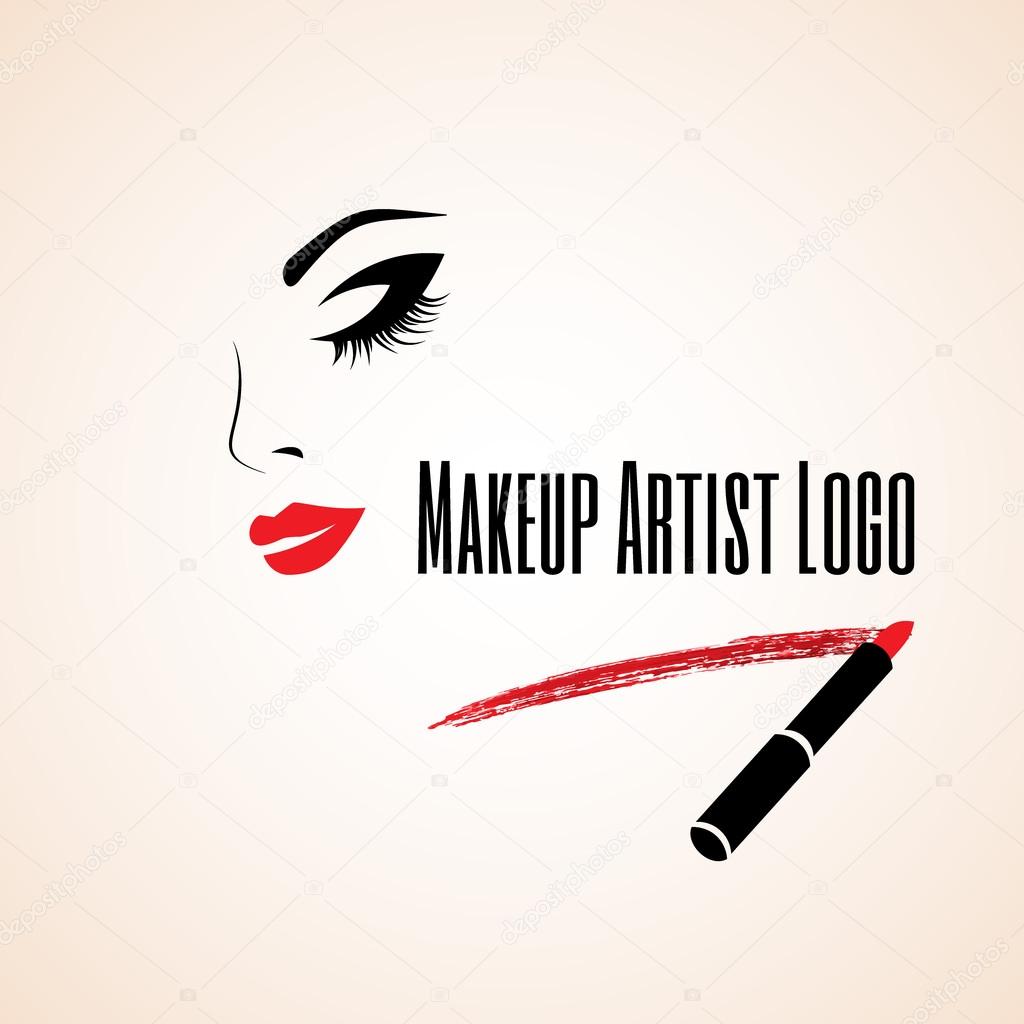 Abstract woman face with closed eye. Trace of lipstick. Makeup artist logo.