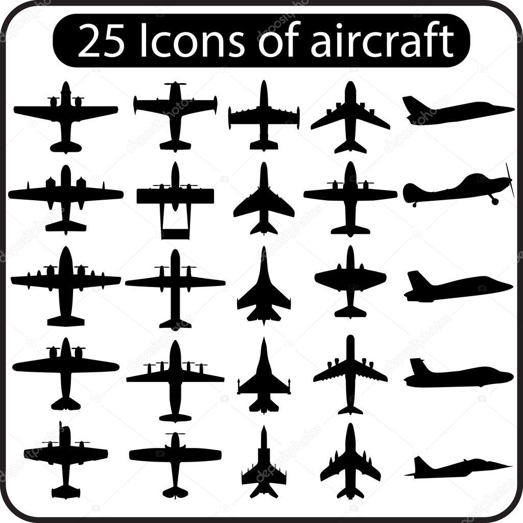 Vector set of different airplane icons. 