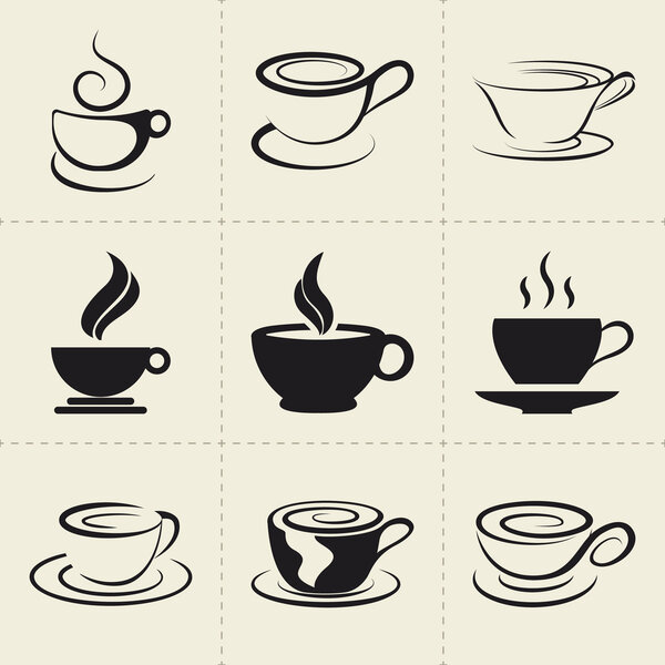 Coffee icons set, also as emblem, such a logo