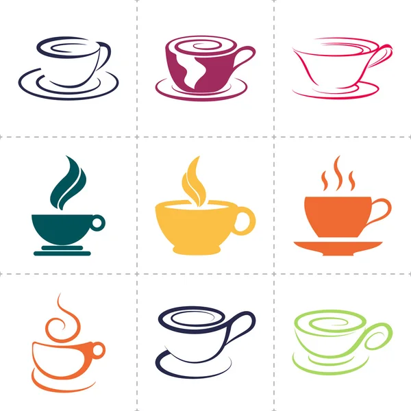 Conjunto de ícones de café, também como emblema, tal logotipo —  Vetores de Stock