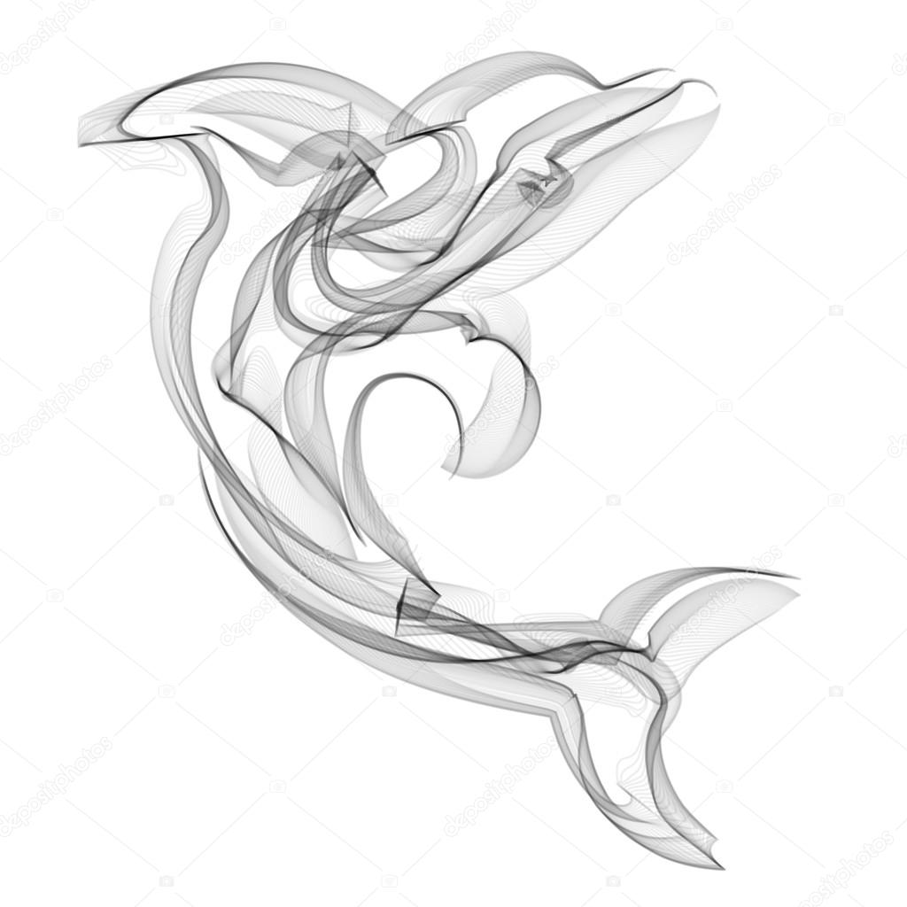 Dolphin vector silhouette on white background.