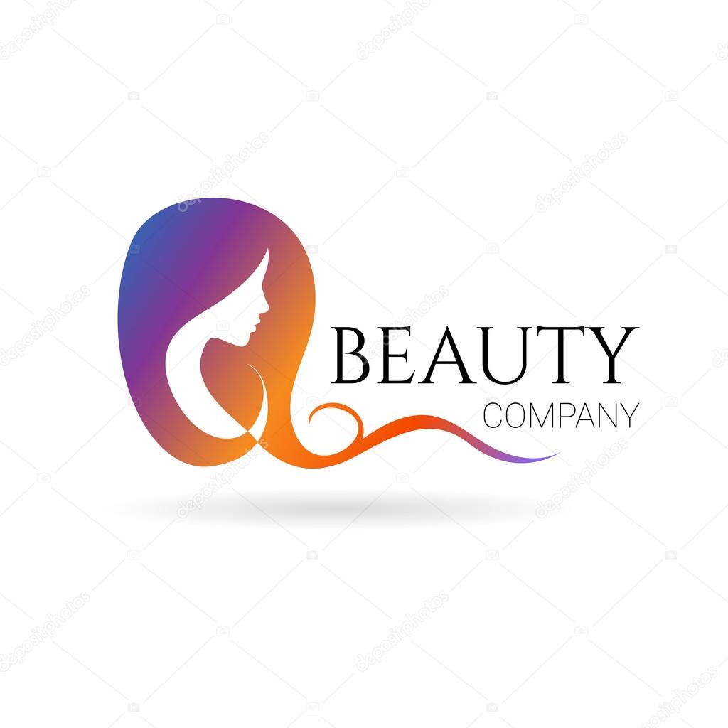 Beauty company logo with female face on white background. Vector