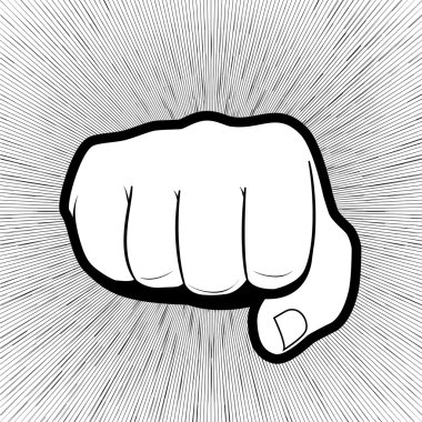 Vector of punching hand with a clenched fist aimed directly at the viewer  isolated on grey clipart