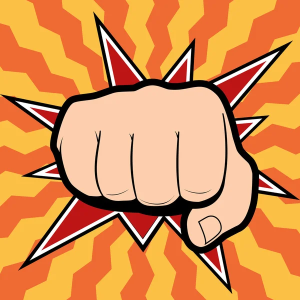 Vector of punching hand with a clenched fist aimed directly at the viewer  isolated on colored background — Stock Vector