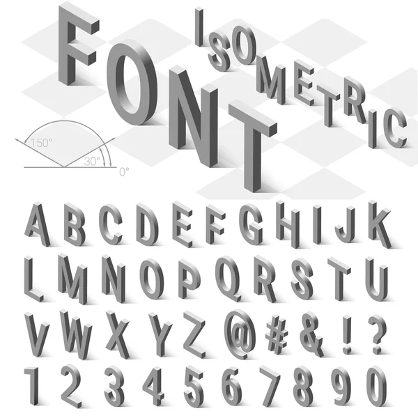 Izometrické písmo abeceda s vržený stín na bílém pozadí — Stockový vektor
