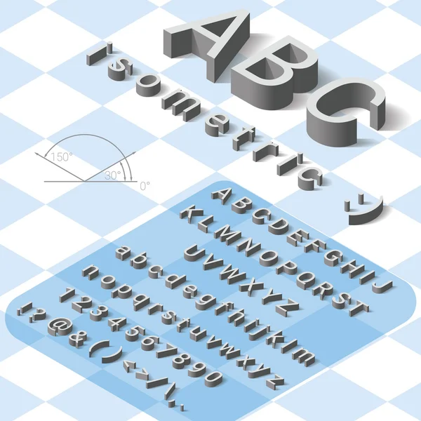 Isometrisk teckensnitt alfabet med skugga på vit bakgrund — Stock vektor
