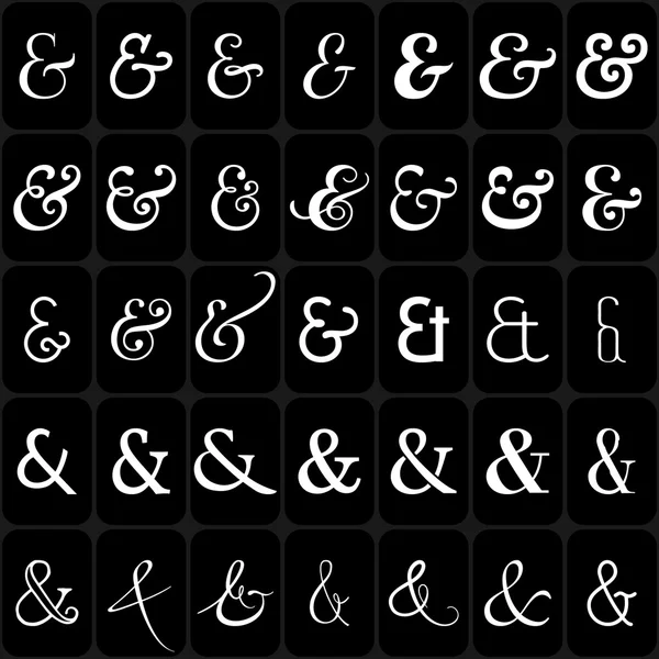 Set of ampersands for letters and invitation on black background. — Stock Vector