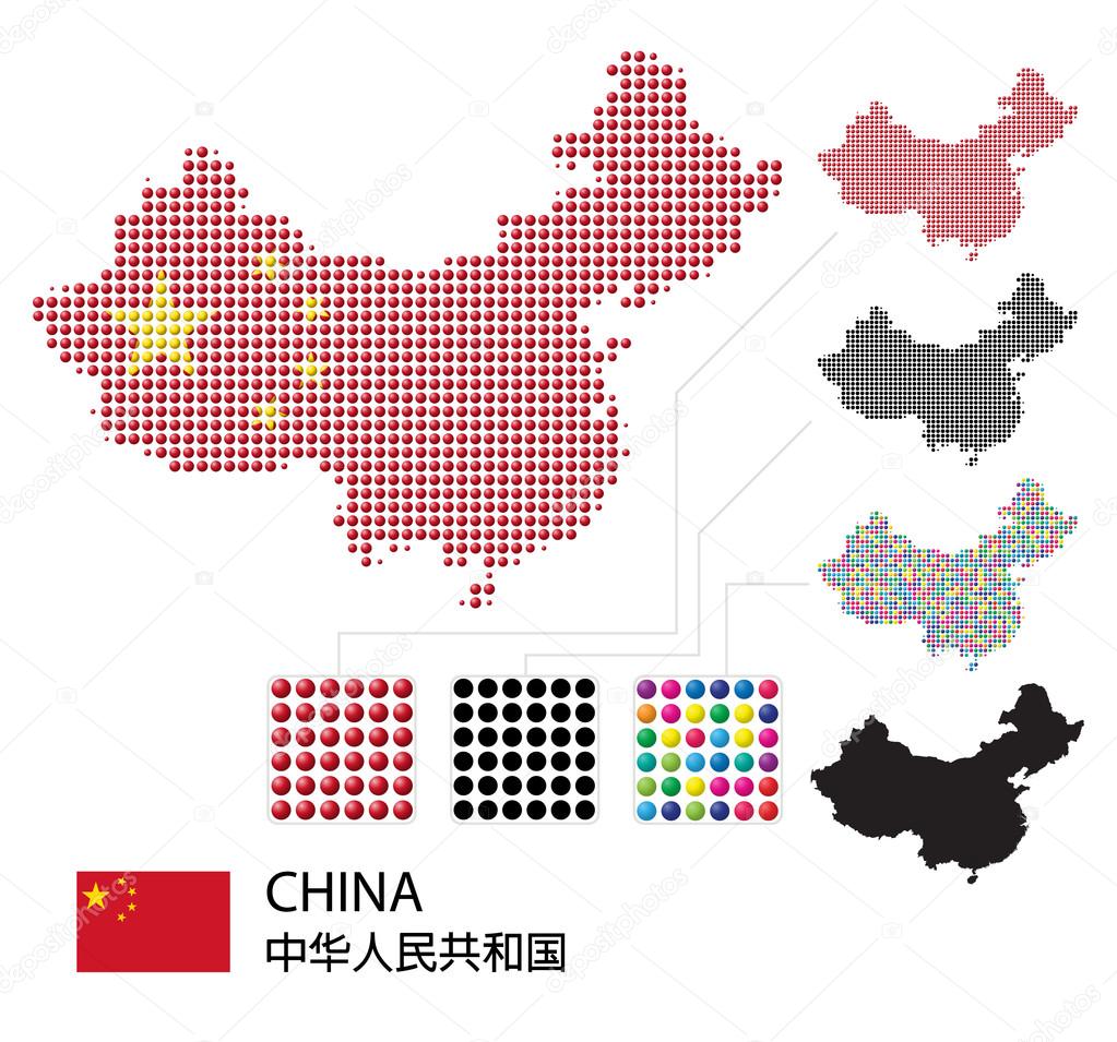 Set of China Map vector red color dotted design