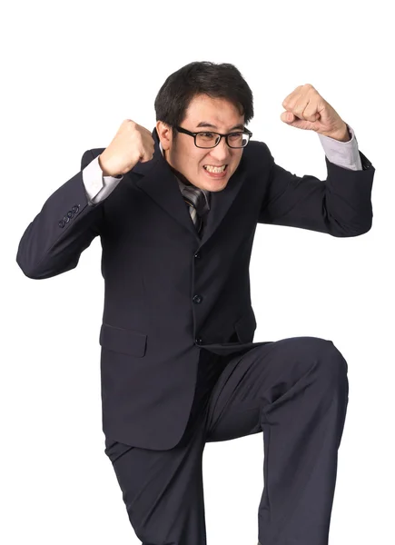 Успешный счастливый бизнесмен, ликующий, поднимая лицо — стоковое фото
