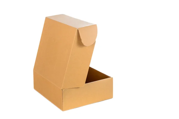 Karton kutu veya yumuşak gölge izole kahverengi kağıt kutusunu açın — Stok fotoğraf