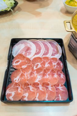 Dilim ham kurobuta domuz plakaları, sukoyaki ve yakiniku için ho