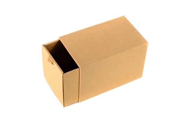 Brown cardboard box package with cover, isolated on white backgr — Stock Photo, Image