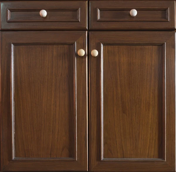 Front kitchen wooden frame cabinet door and drawers made from da — Stock Photo, Image