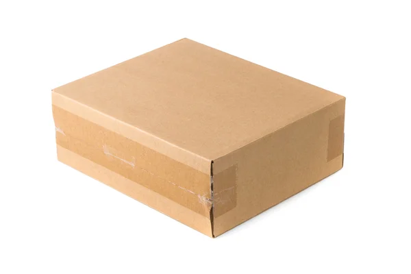 Scatola di cartone chiusa o scatola di cartone marrone isolato con così — Foto Stock