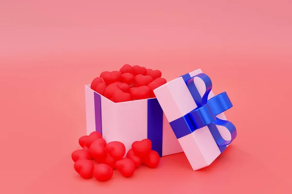 Rött Litet Hjärta Rosa Presentförpackning Rosa Pastell Bakgrund För Valentin — Stockfoto