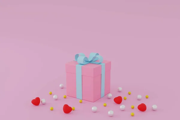 Ροζ Κουτί Δώρου Δώρο Κουτί Ροζ Παστέλ Φόντο Ελάχιστη Χριστούγεννα — Φωτογραφία Αρχείου