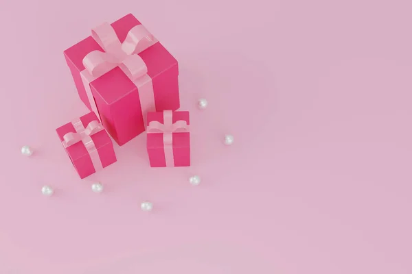 Pink gift box or present box on pink pastel background, minimal Christmas New Year and valentine concept.3D rendering.