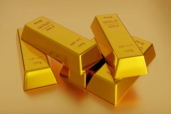 Gold ingot or stack of gold bars, business banking and financial concept. 3d render.