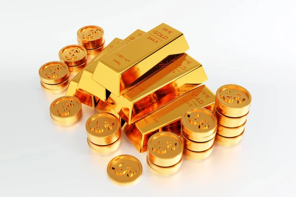 Stack Gold Coin Gold Bars Gold Ingot Banking Financial Concept — Stock Photo, Image