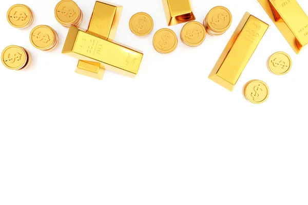 金币和金条或金锭堆栈 银行和金融概念 3D渲染 — 图库照片