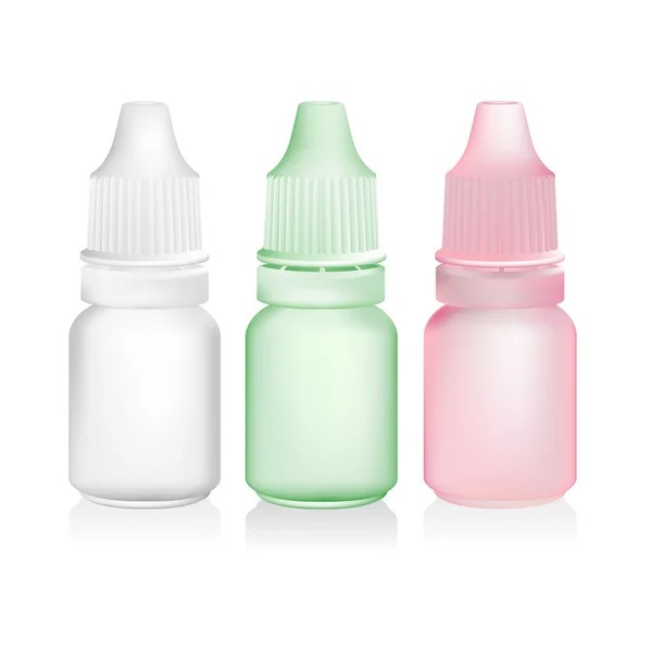 Πράσινο ροζ οφθαλμικές σταγόνες απομόνωμα μπουκάλι σε άσπρο φόντο — Διανυσματικό Αρχείο