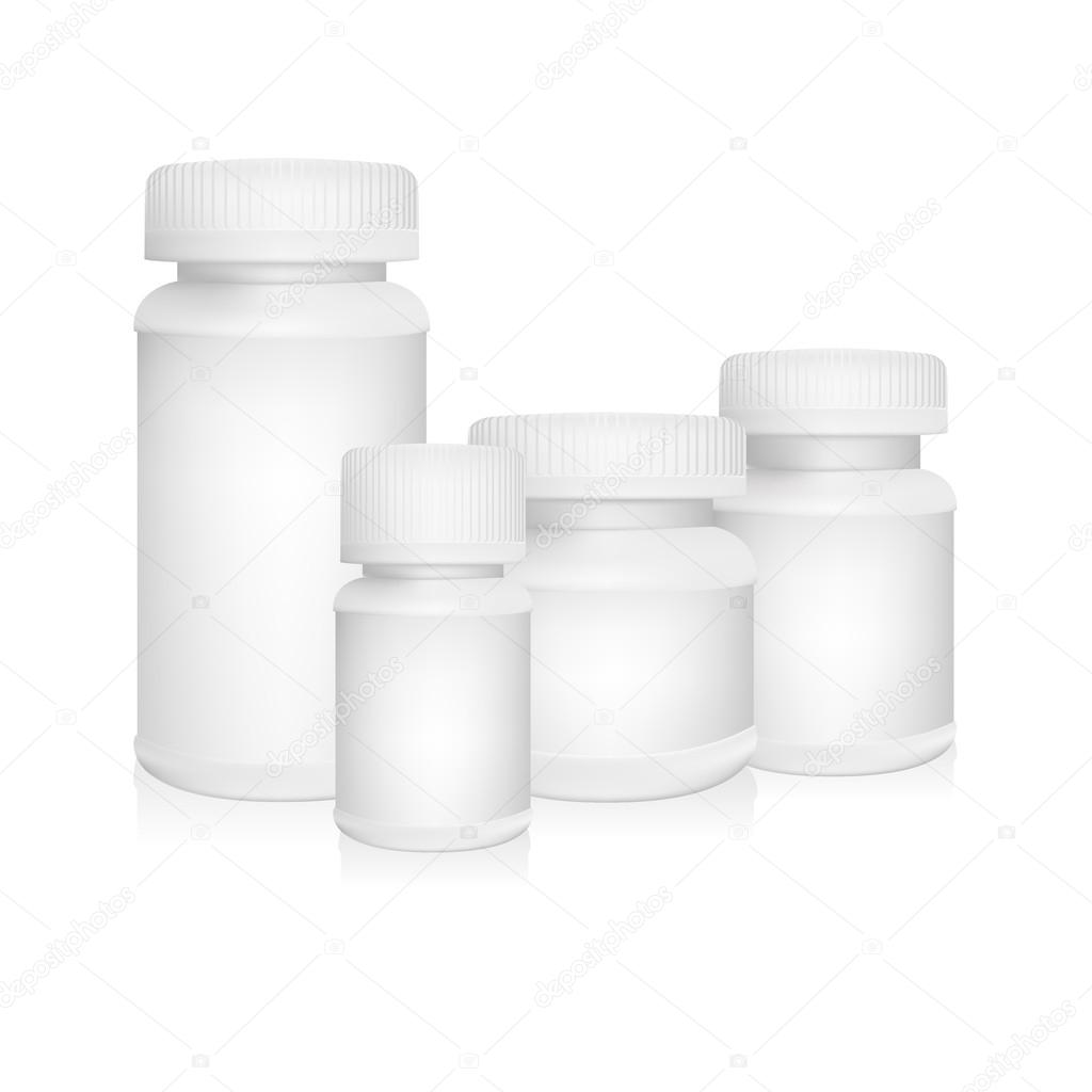White plastic medical container on white background