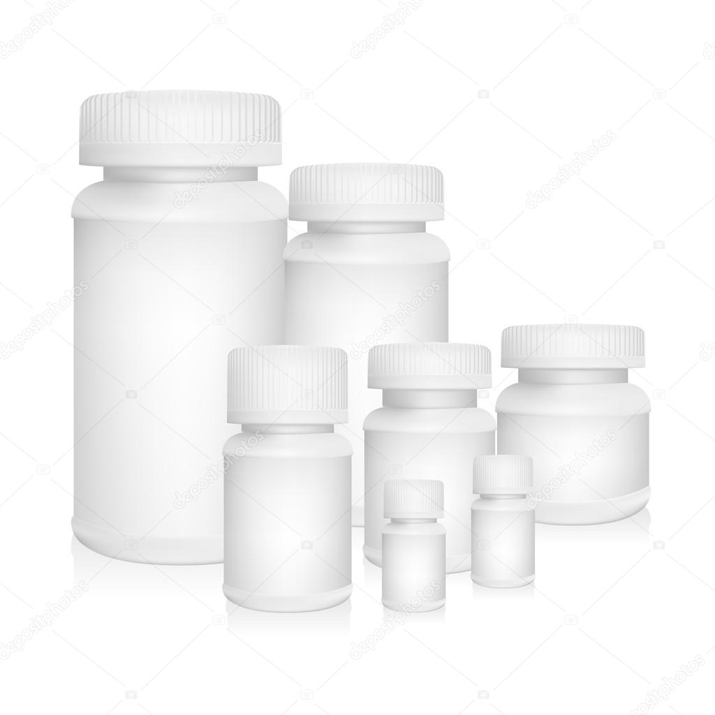 White plastic medical container on white background