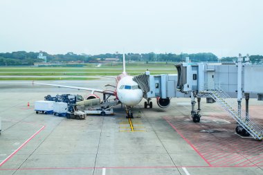 Bir Havaalanı terminal gate köprüsünden Jet