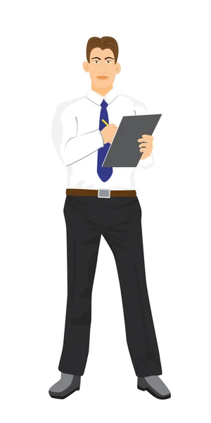 Illustration of Businessman standing with clipboard vector isolated — Stock Vector