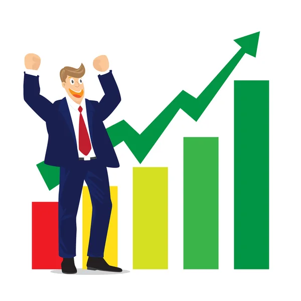 Illustration of Cheering businessman for stock market chart on white background — Stock Vector