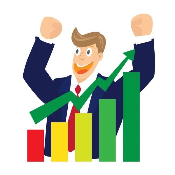 Illustration of Cheering businessman for stock market chart on white background — Stock Vector