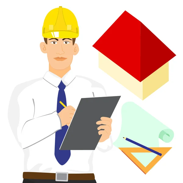 Illustration of Architect or engineer with clipboard vector isolated — Stock Vector