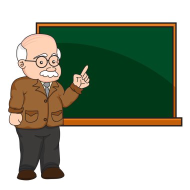 bir profesör veya öğretmenin bir kara tahta, çizimi.