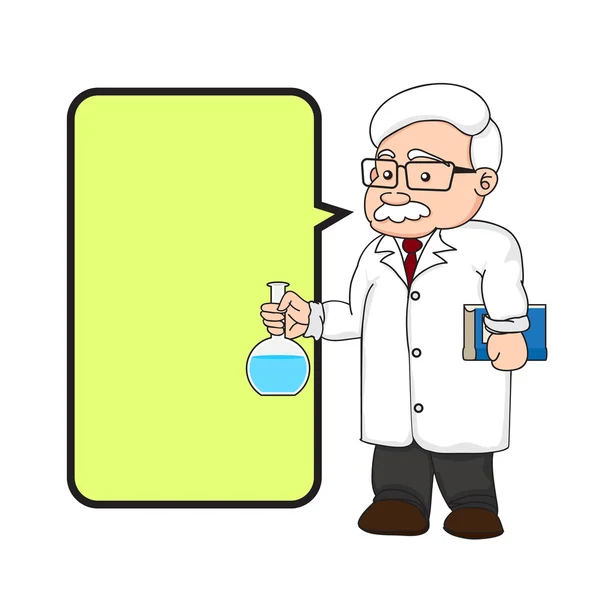 Illustration eines Chemikers oder Wissenschaftlers mit Textfeld. — Stockvektor