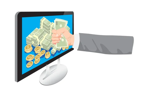 İşadamı online iş holding Doları El vektör üzerinden para almak