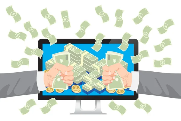 Para online iş holding Doları el ile düşen para vektör almak