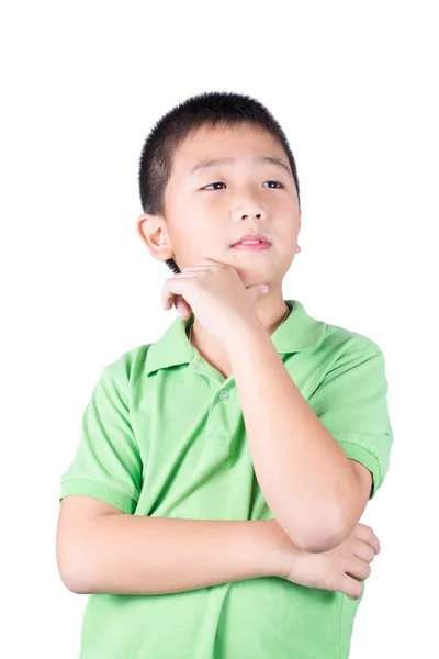 白人を背景に孤立したアジア系の少年 — ストック写真