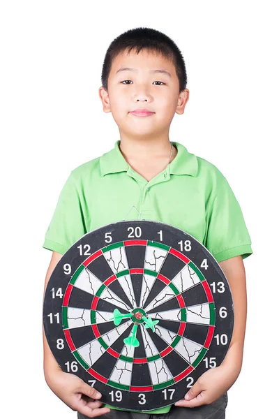 Cute boy with dart isolated on white background — Stock Photo, Image