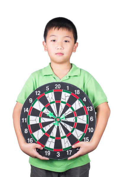 Cute boy with dart isolated on white background — Stock Photo, Image