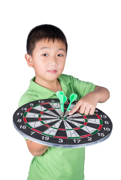 Cute boy with dart isolated on white background — Stock Photo, Image