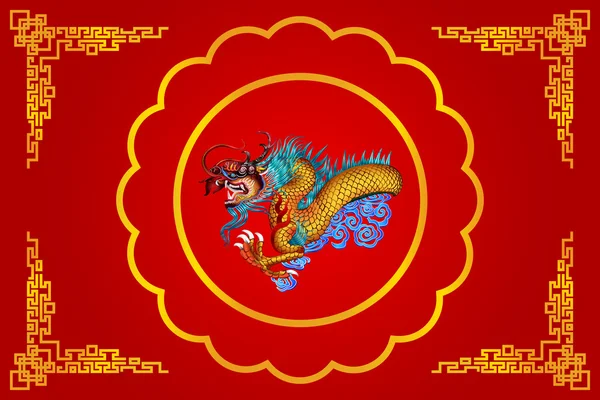 Chinese draak op rode achtergrond — Stockvector