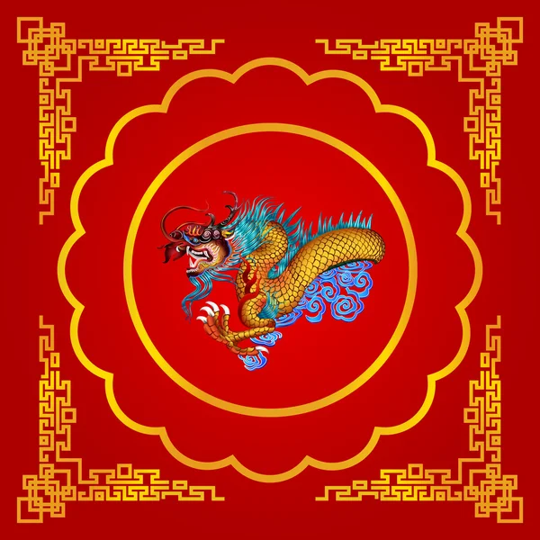 Chinese dragon on red background — Stock Vector