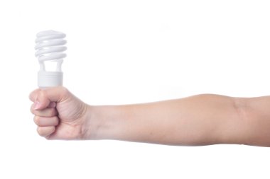 El ile enerji lamba beyaz arka plan üzerinde koruma