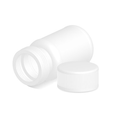 Beyaz plastik tıbbi ambalaj açık kap beyaz arka plan üzerinde izole