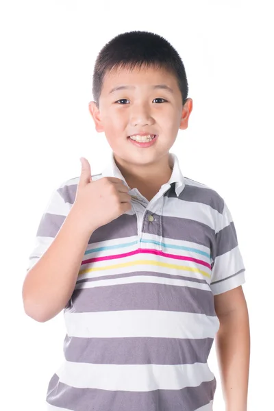 Asian boy giving you thumbs up over white background, isolated — Stock Photo, Image