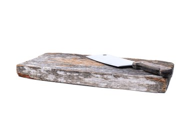 Kesme blok ve beyaz arka plan üzerinde izole cleaver