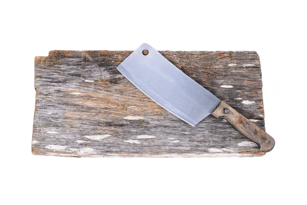 Chopping block and cleaver isolated on white background — Stock Photo, Image