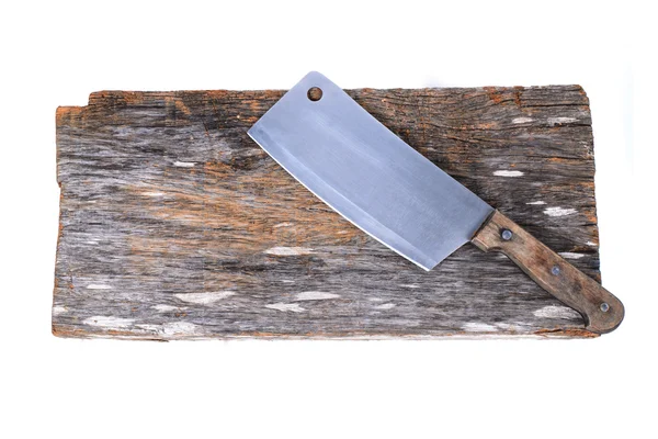 Chopping block and cleaver isolated on white background — Stock Photo, Image