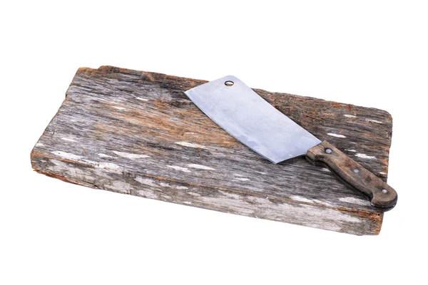 Chopping block and cleaver isolated on white background — Stock Photo, Image